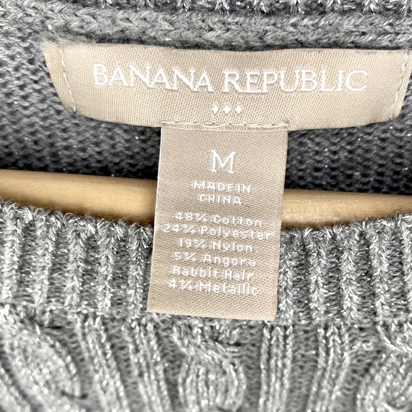 Banana Republic Silver with Metallic Tread & Front Cable Knit Sweater. Size M - Picture 8 of 8